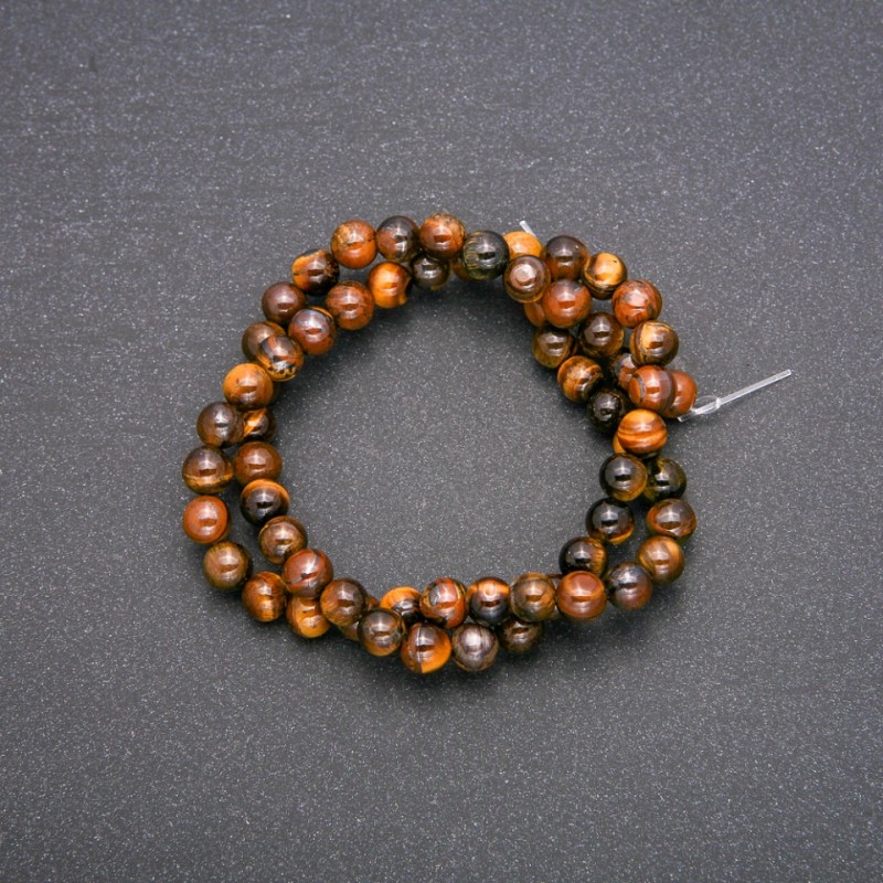 Tiger's Eye Beads, Smooth Round, Strand, Diameter 6mm, Length 38cm (+/-)