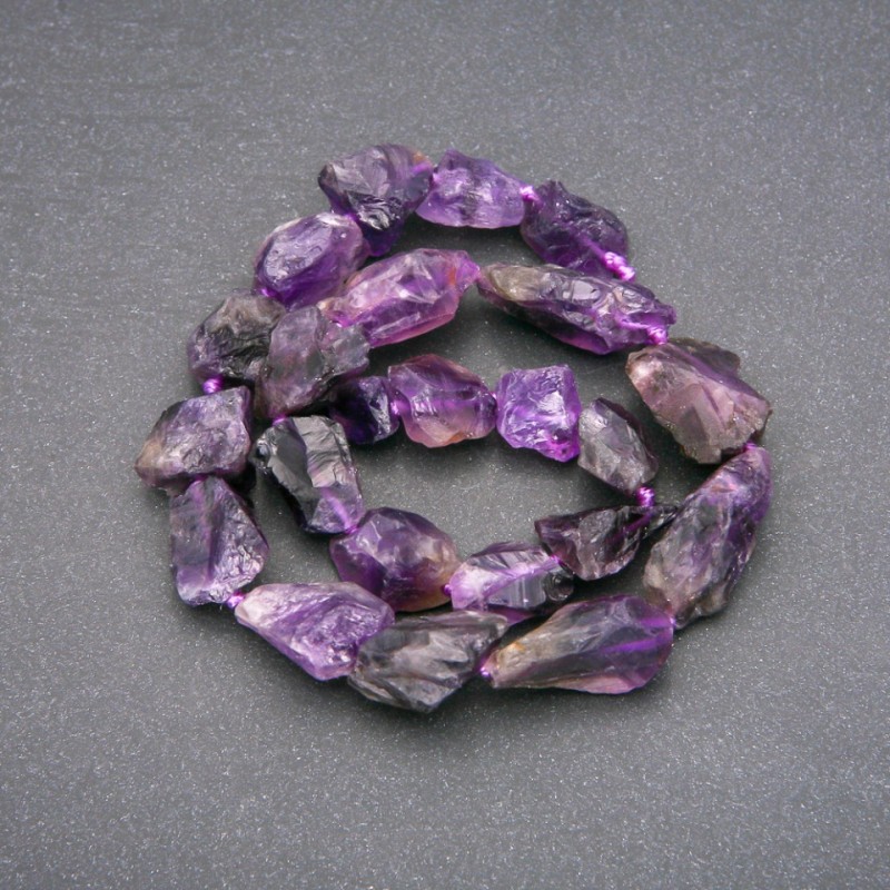 Raw Amethyst Nugget Beads on Strand, Tumbled, Diameter 15x23mm (+/-), Length 42cm