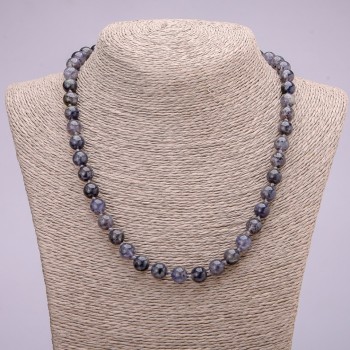 Natural Iolite Stone Necklace, Smooth Round Beads, Diameter 8mm (+/-), Length 48cm