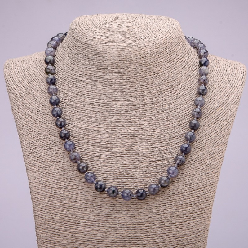 Natural Iolite Stone Necklace, Smooth Round Beads, Diameter 8mm (+/-), Length 48cm