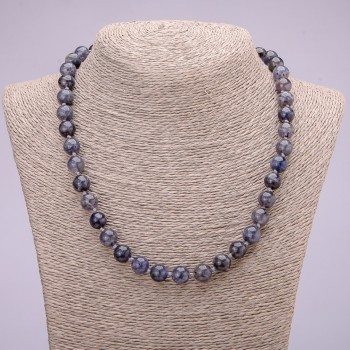 Natural Iolite Stone Necklace, Smooth Round Beads, Diameter 10mm (+/-), Length 48cm