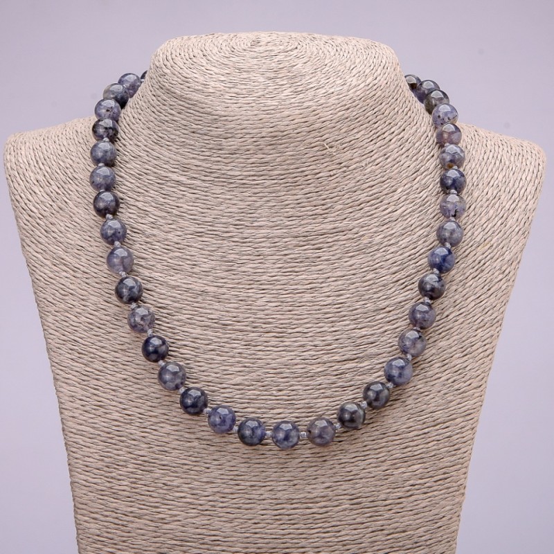 Natural Iolite Stone Necklace, Smooth Round Beads, Diameter 10mm (+/-), Length 48cm