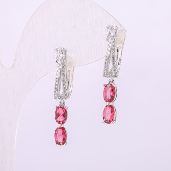 Xuping Earrings with Pink Stones 31x5mm Rhodium