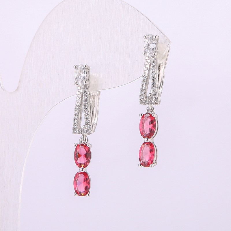 Xuping Earrings with Pink Stones 31x5mm Rhodium