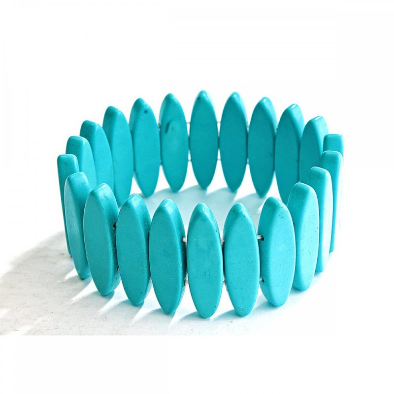 Turquoise oval sharp Bracelet on elastic blue