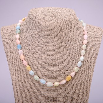 Natural Morganite Stone Necklace, tumbled, diameter 7x9(+-)mm, length 48cm