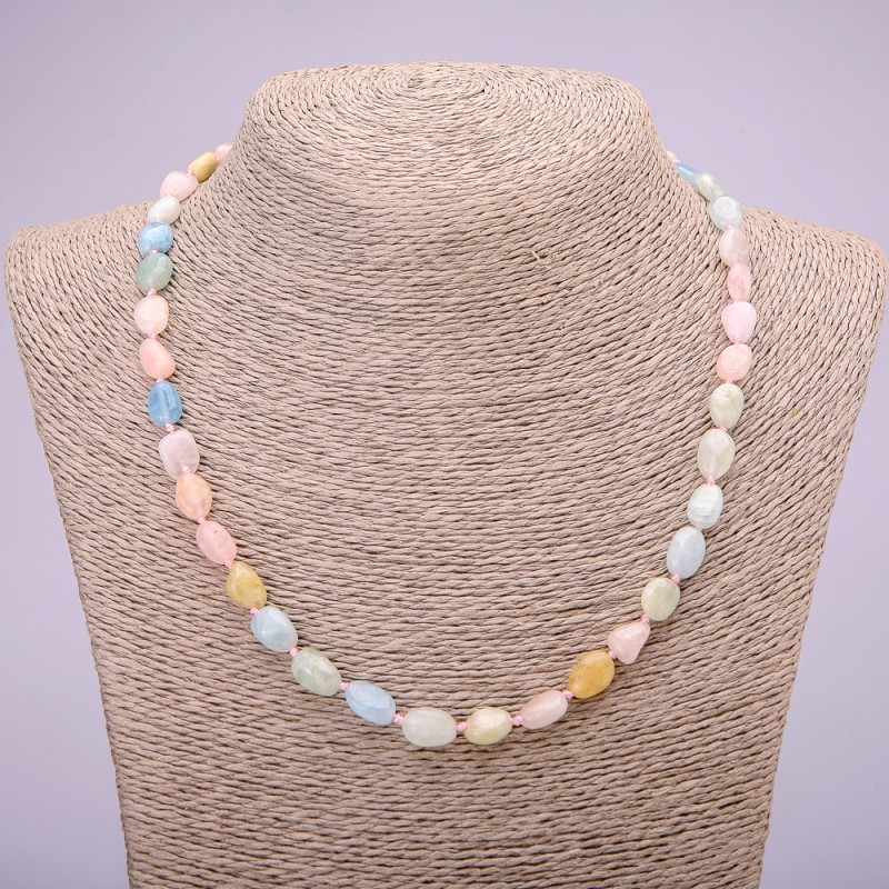 Natural Morganite Stone Necklace, tumbled, diameter 7x9(+-)mm, length 48cm