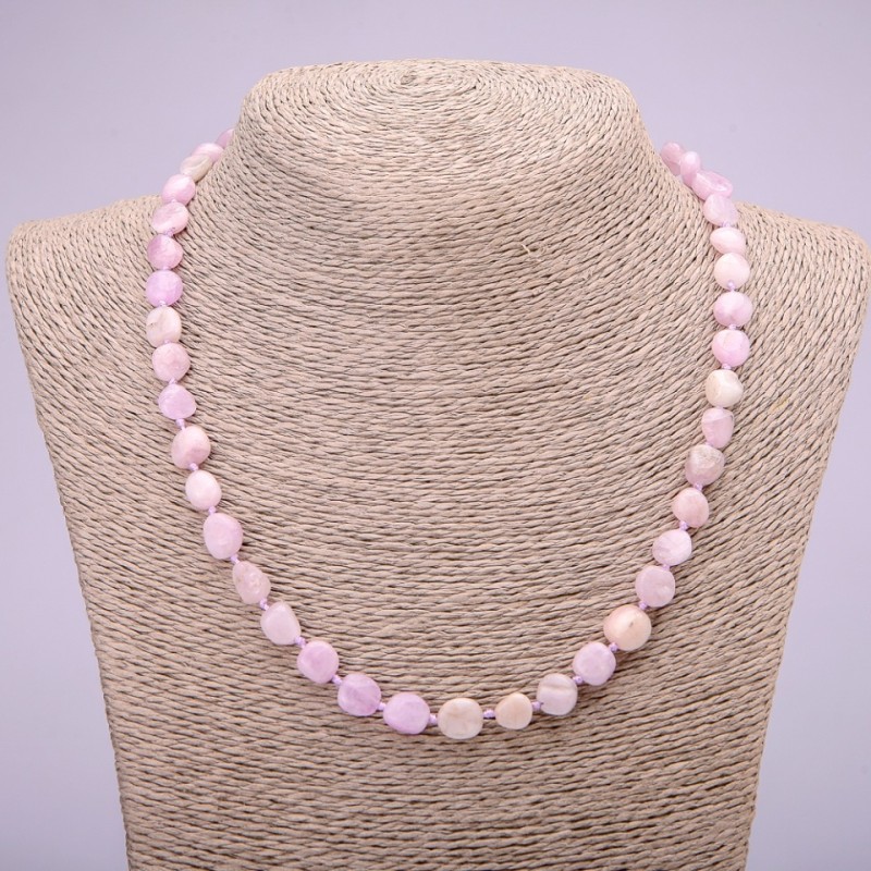 Kunzite Natural Stone Necklace, tumbled, diameter 9x10(+-)mm, length 46-49cm+