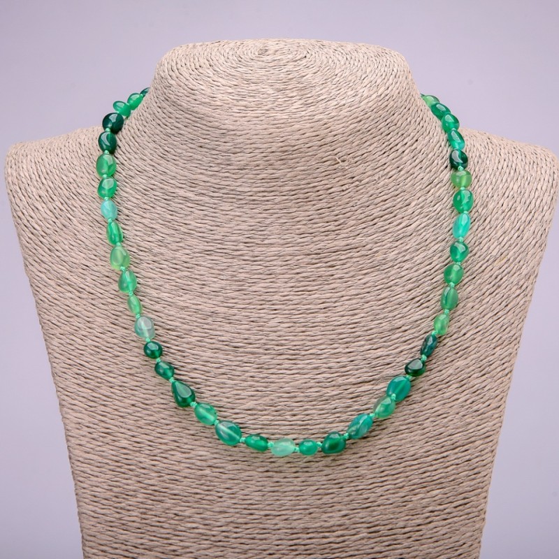 Green Agate Natural Stone Necklace, tumbled, diameter 7x9(+-)mm, length 48cm