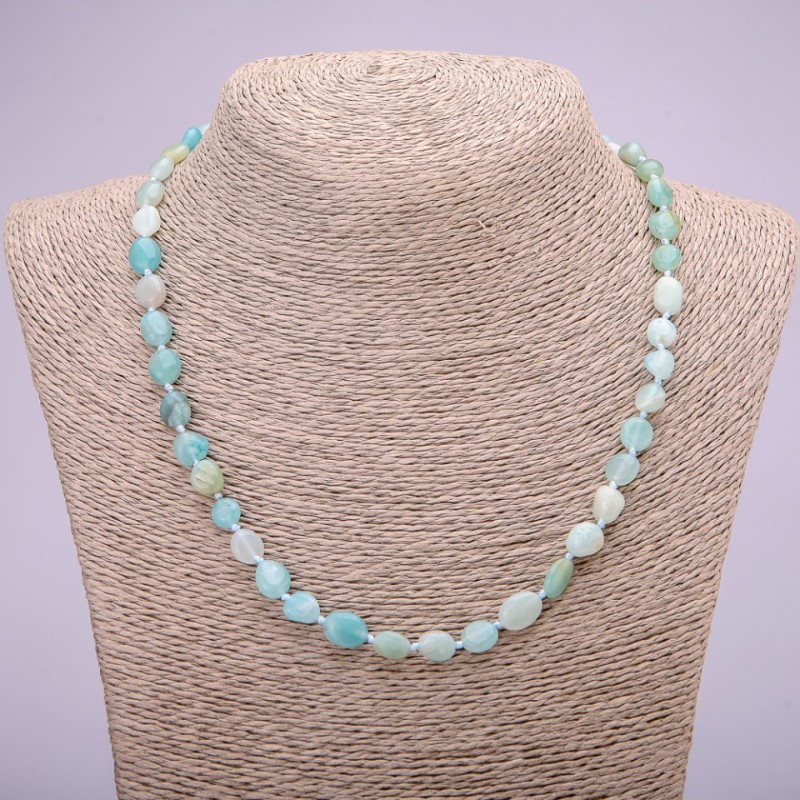 Natural Aquamarine Stone Necklace, Tumbled, diameter 7x9(+-)mm, length 48cm