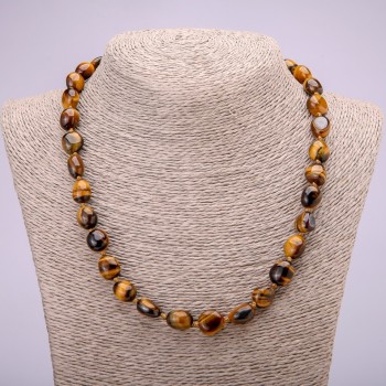Natural Tiger's Eye Stone Necklace, tumbled beads, diameter 10x12(+-)mm, length 48cm