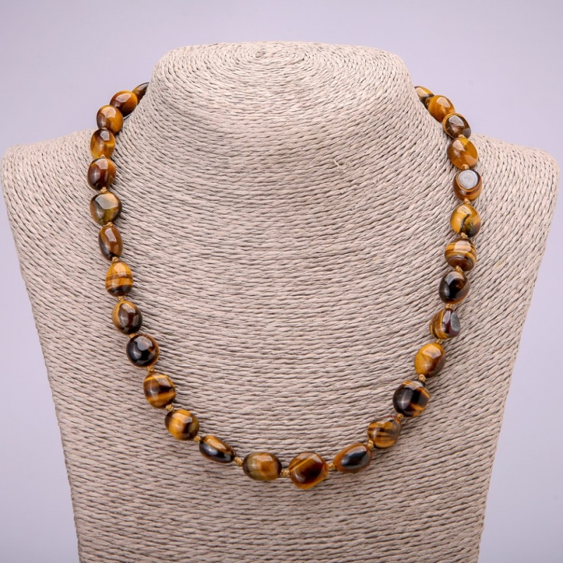 Natural Tiger's Eye Stone Necklace, tumbled beads, diameter 10x12(+-)mm, length 48cm