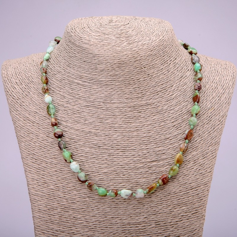 Natural Chrysoprase Stone Necklace, tumbled beads, diameter 7x9(+-)mm, length 48cm