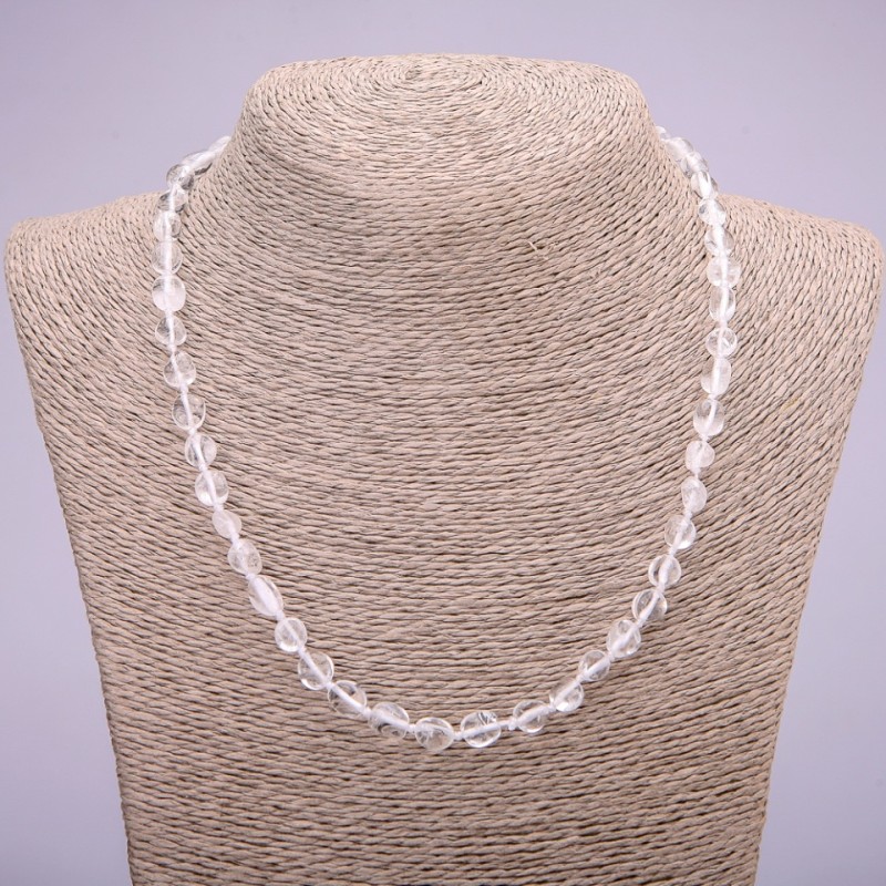 Rock Crystal Natural Stone Necklace, tumbled, diameter 8x10(+-)mm, length 45cm+