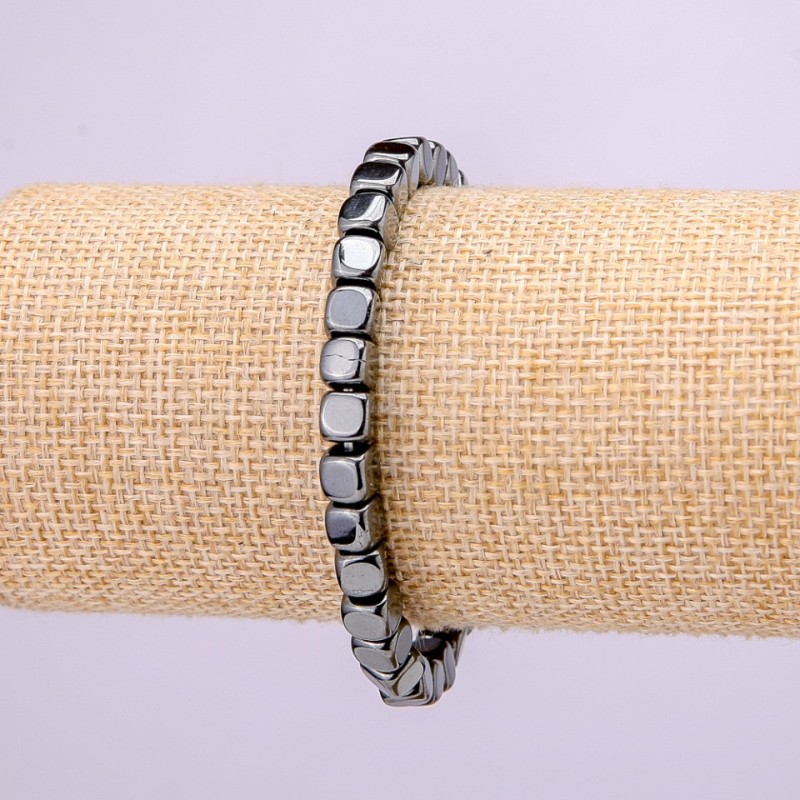 Elastic Hematite Cube Stone Bracelet, diameter 6x6(+-)mm, length 18cm
