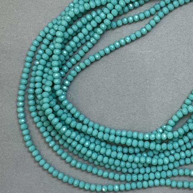 Czech Crystal Beads on a Thread, 3.5mm Diameter, Matte Glass, Green-Blue Aquamarine, 41cm Length