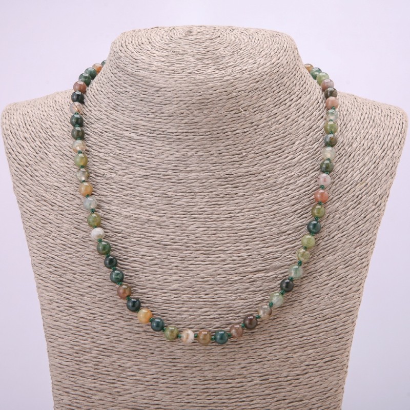 Natural Stone Necklace Jasper Smooth Round Bead, Diameter 6(+/-)mm, Length 48