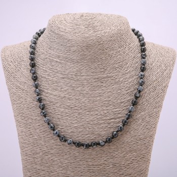Natural Stone Necklace Snowflake Obsidian Apache Tears Smooth Round Bead, Diameter 6(+/-)mm, Length 48cm