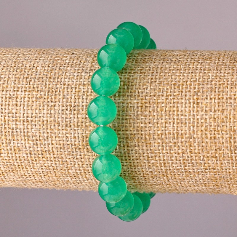 Jade Bracelet on Elastic, Smooth Bead, 10mm Diameter, 18cm Length