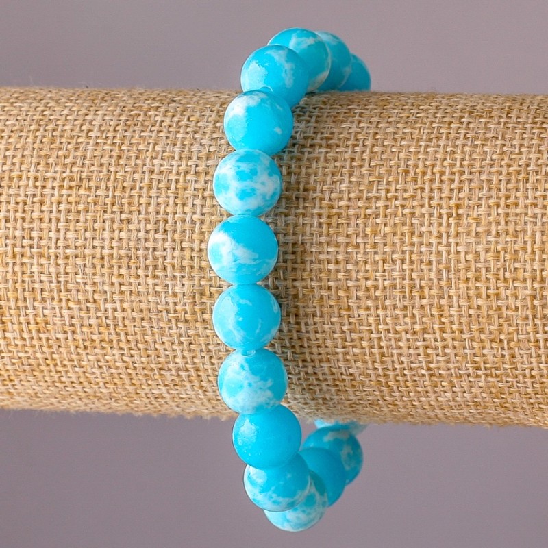 Larimar Imitation Acrylic Bracelet on Elastic, Smooth Bead, 10mm Diameter, 18cm Circumference