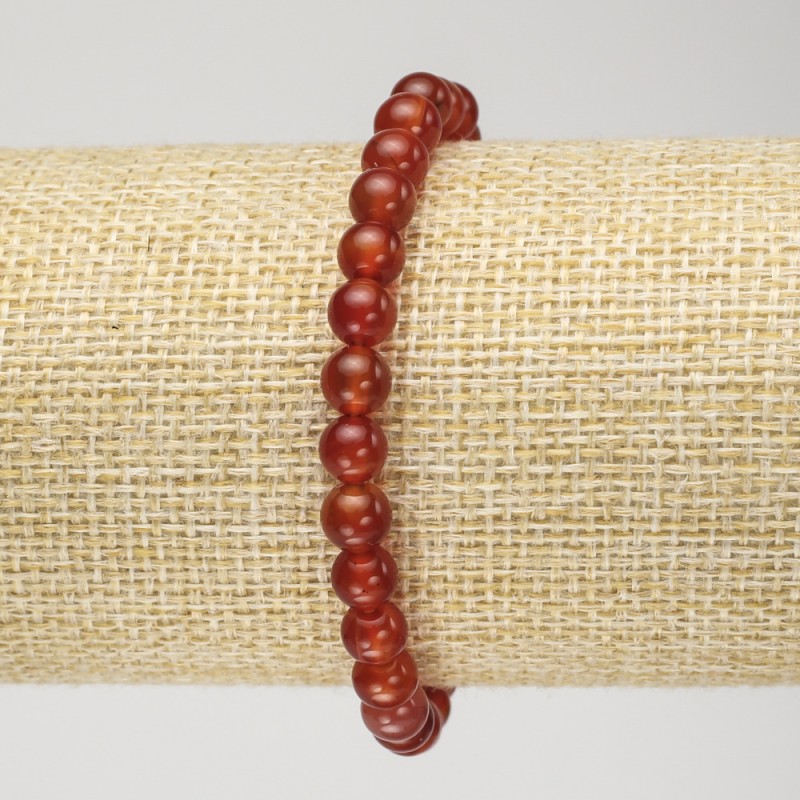 Carnelian Bracelet on Elastic, Smooth Bead, 6mm Diameter, 18cm Circumference