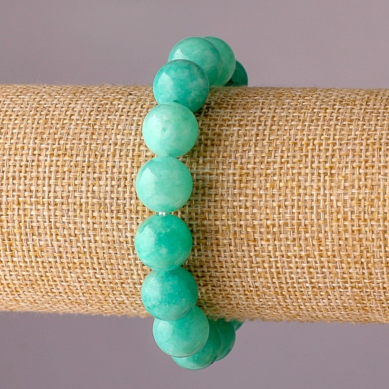 Jadeite Bracelet on Elastic, Smooth Bead, 12mm Diameter, 18cm Length