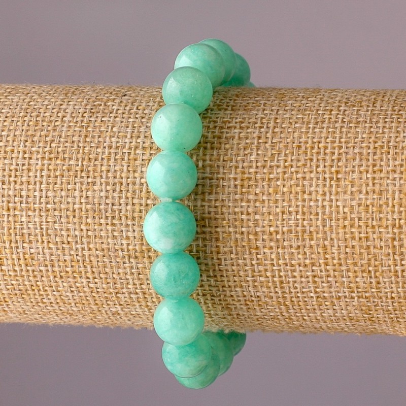Jadeite Bracelet on Elastic, Smooth Bead, 10mm Diameter, 18cm Length