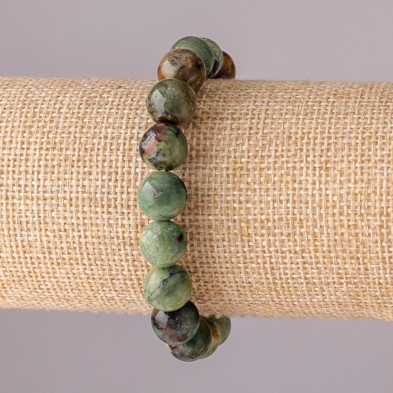 Bracelet, natural Jasper gemstone on elastic with smooth round bead, diameter 10mm, circumference 18cm