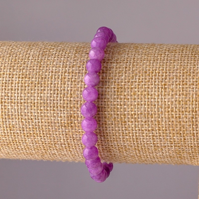 Amethyst-Toned Quartz Bracelet on Elastic, Smooth Bead, 6mm Diameter, 18cm Circumference