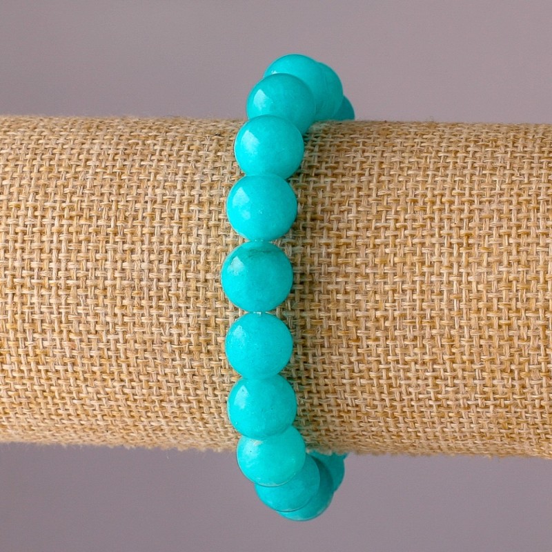 Aquamarine Bracelet on Elastic, Smooth Bead, 10mm Diameter, 18cm Circumference