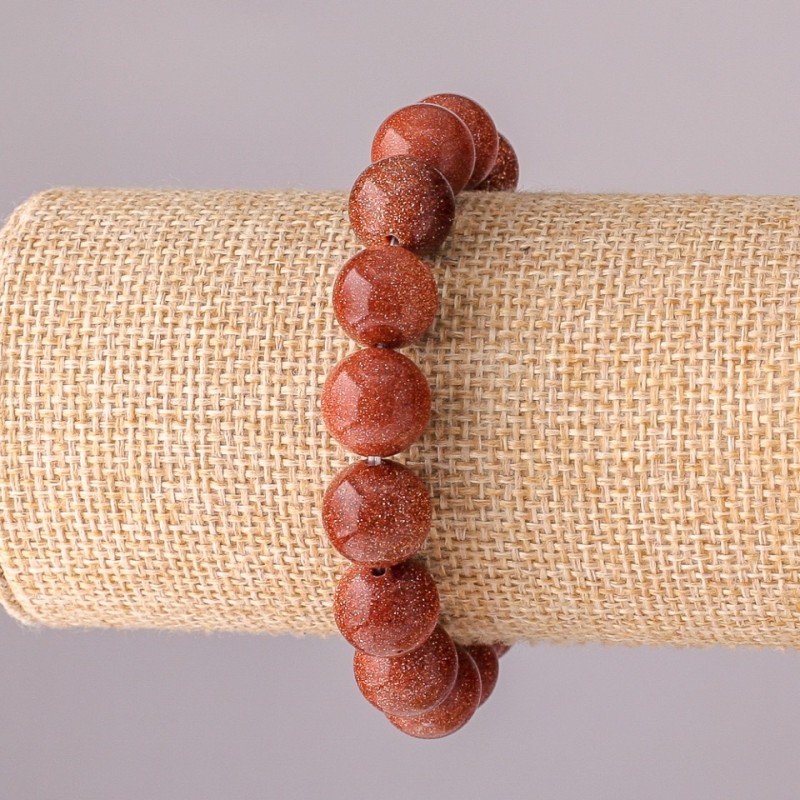 Golden Sand Aventurine Bracelet on Elastic, Smooth Bead, 12mm Diameter, 18cm Circumference