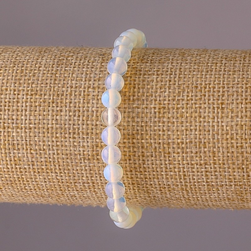 Moonstone Bracelet on Elastic, Smooth Bead, 6mm Diameter, 18cm Length