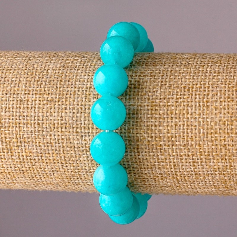 Aquamarine Bracelet on Elastic, Smooth Bead, 12mm Diameter, 18cm Circumference