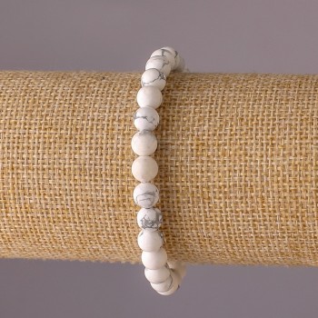 Cacholong Bracelet on Elastic, Smooth Bead, 6mm Diameter, 18cm Length