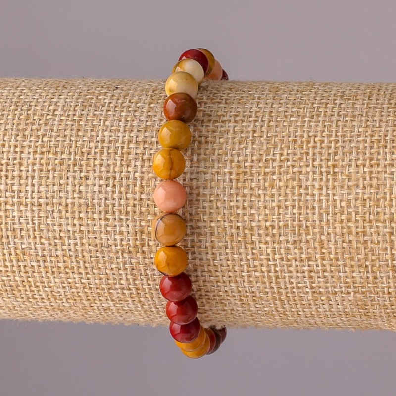 Natural Mookaite Jasper Bracelet on Elastic, Smooth Round Beads, 6mm Diameter, 18cm Circumference