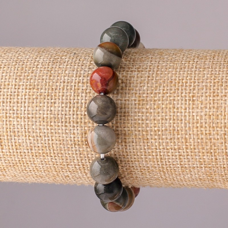 Jasper Bracelet on Elastic, Smooth Bead, 10mm Diameter, 18cm Circumference