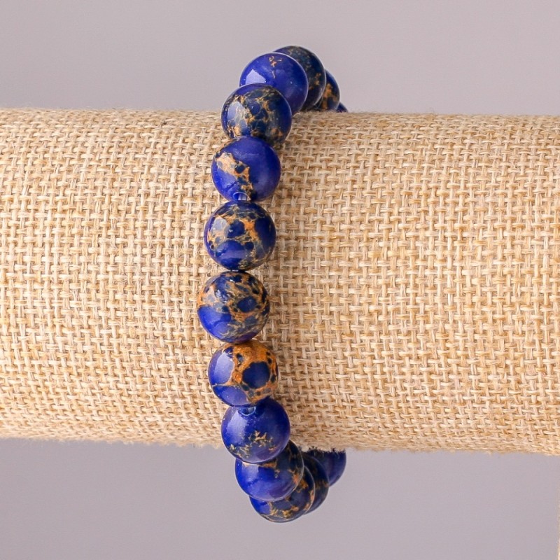 Bracelet Variscite Blue Synthetic Elastic Smooth Round Bead, Diameter 10mm, Length 18cm