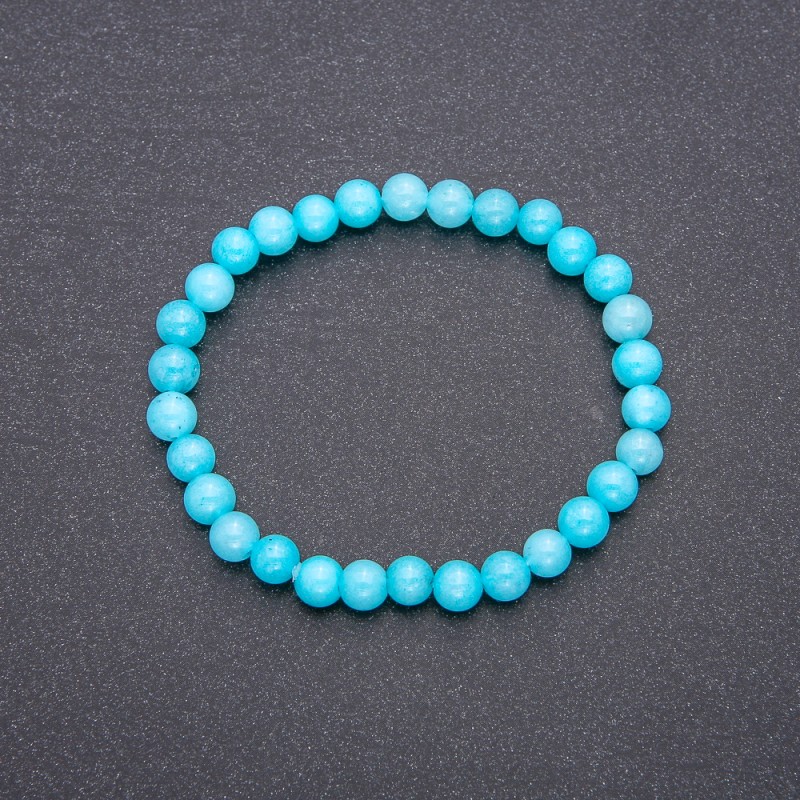 Aquamarine Bracelet on Elastic, Smooth Bead, 6mm Diameter, 18cm Circumference