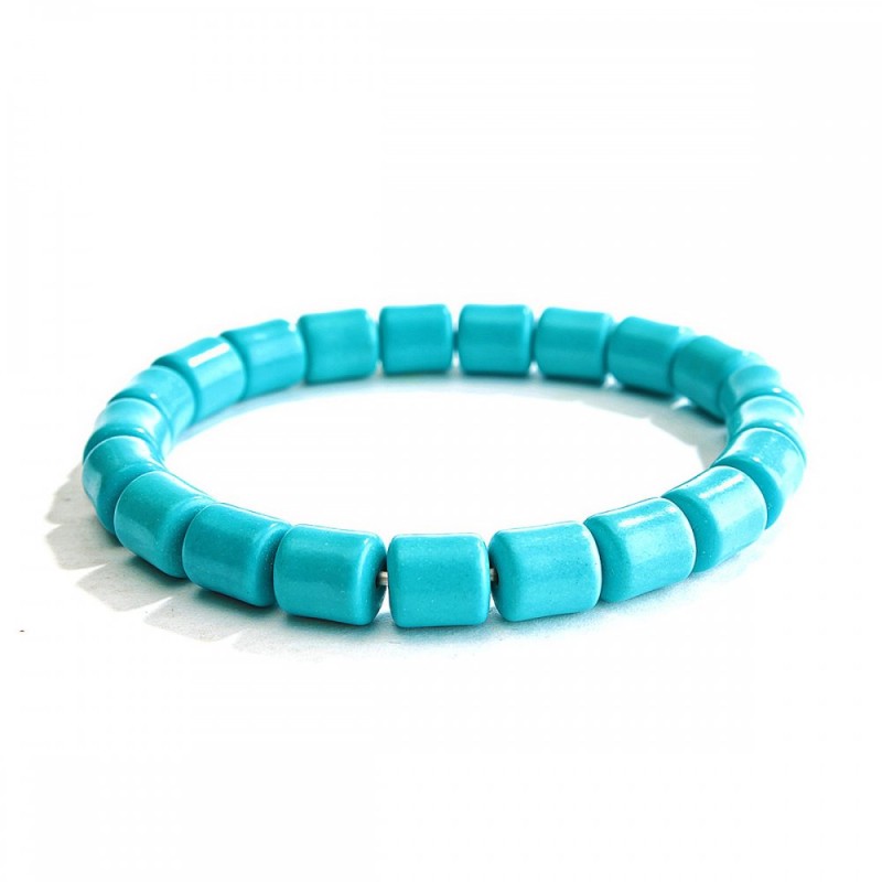 Elastic bracelet blue Turquoise stones cylinder 8.5×9 (+-) mm
