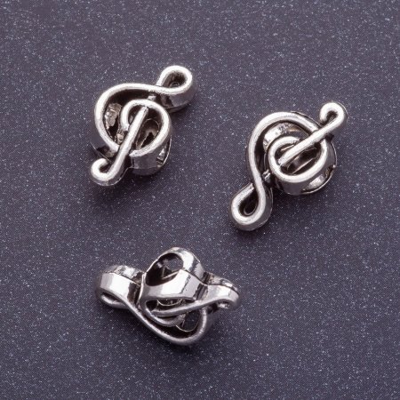 Pandora Bead Finding Treble Clef, length 18mm, hole dia 1-4mm, silver colour, pack 20g +/-11pcs