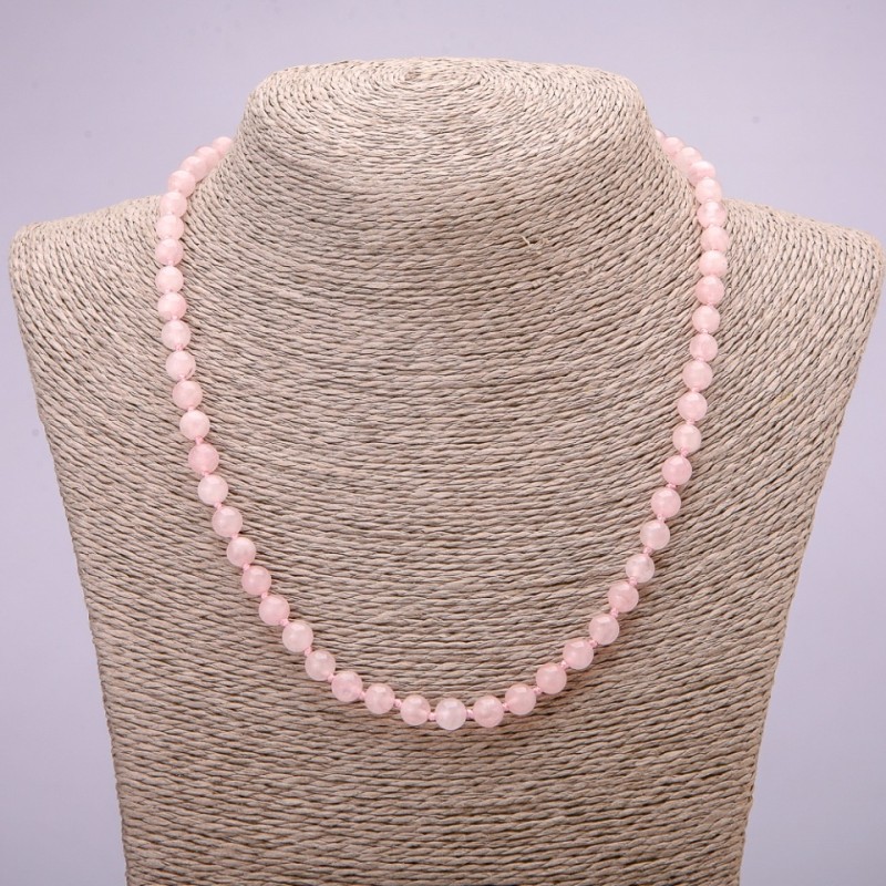 Natural Rose Quartz Necklace, Smooth Round Bead, Diameter 6mm, Length 45cm+