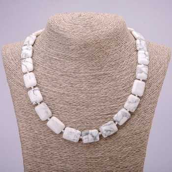 Natural Cacholong Stone Necklace, Rectangle, 13x18mm, 48cm Length