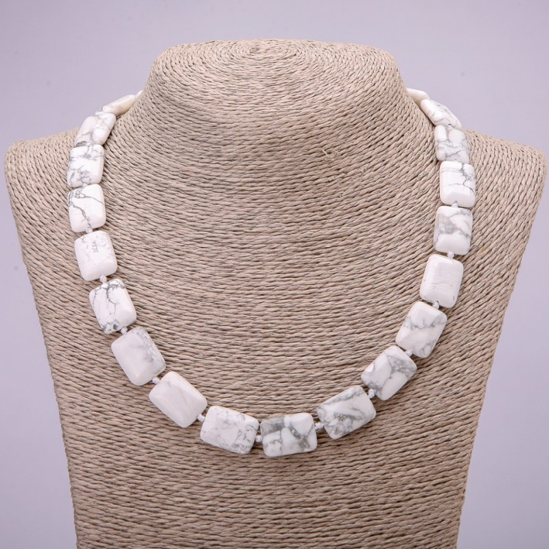 Natural Cacholong Stone Necklace, Rectangle, 13x18mm, 48cm Length