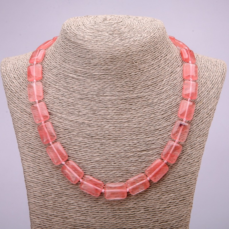Natural Chalcedony Stone Necklace, Rectangle, 13x18mm, 48cm Length