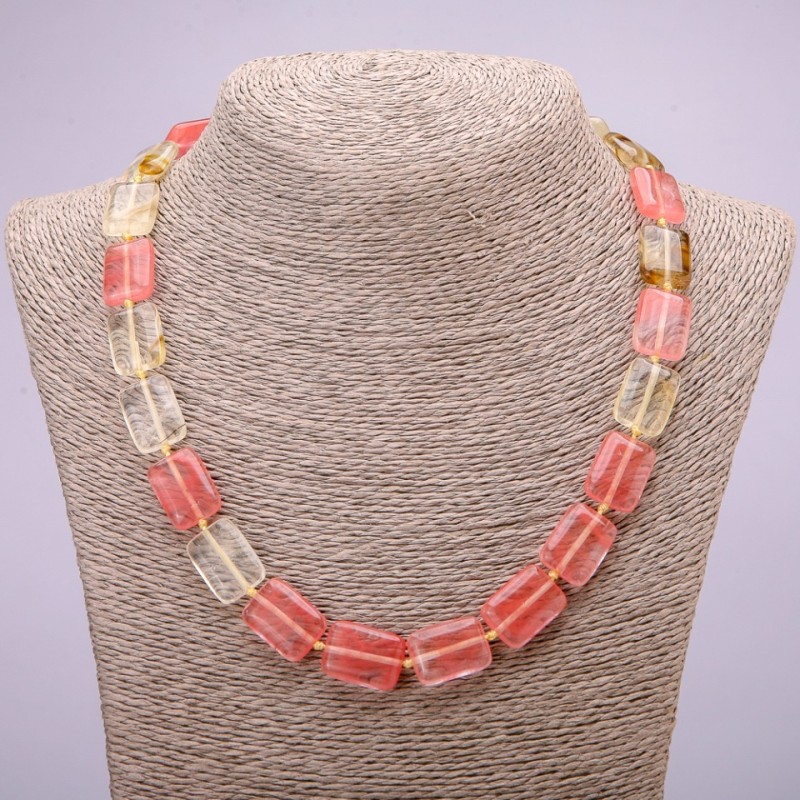 Natural Chalcedony Necklace, rectangle beads 13x18mm, length 48cm