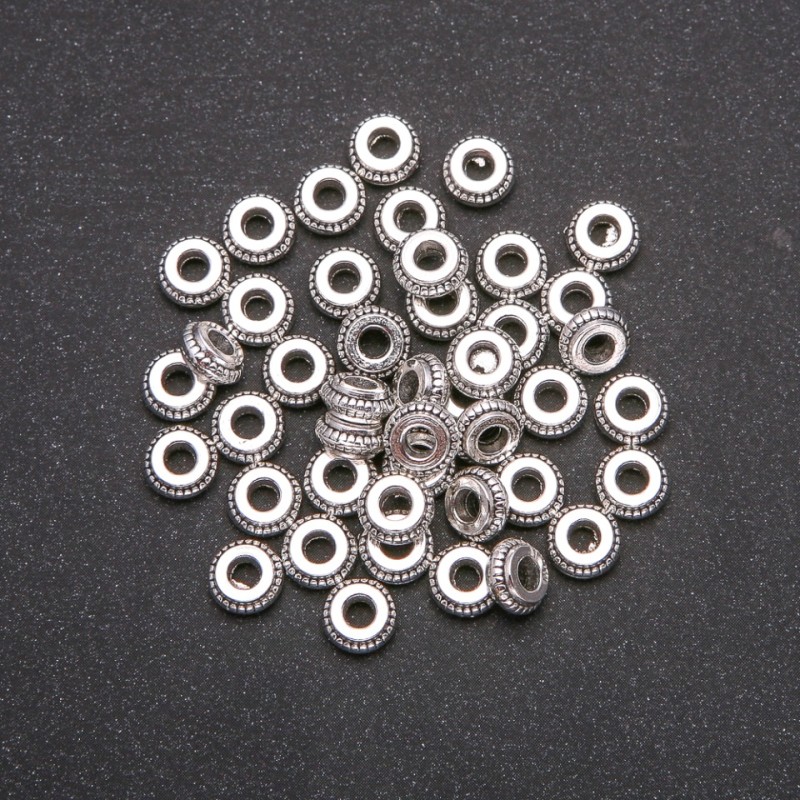 Findings Spacer Bead, Metal Colour Silver, Diameter 3×7(+/-)mm, Pack 20g, 45(+/-)pcs