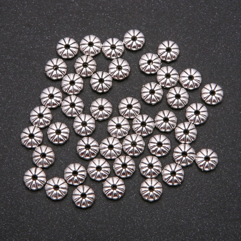 Silver-Tone Metal Spacer Bead, 2.5x7(+-)mm, pack 20g, 45(+-)pcs