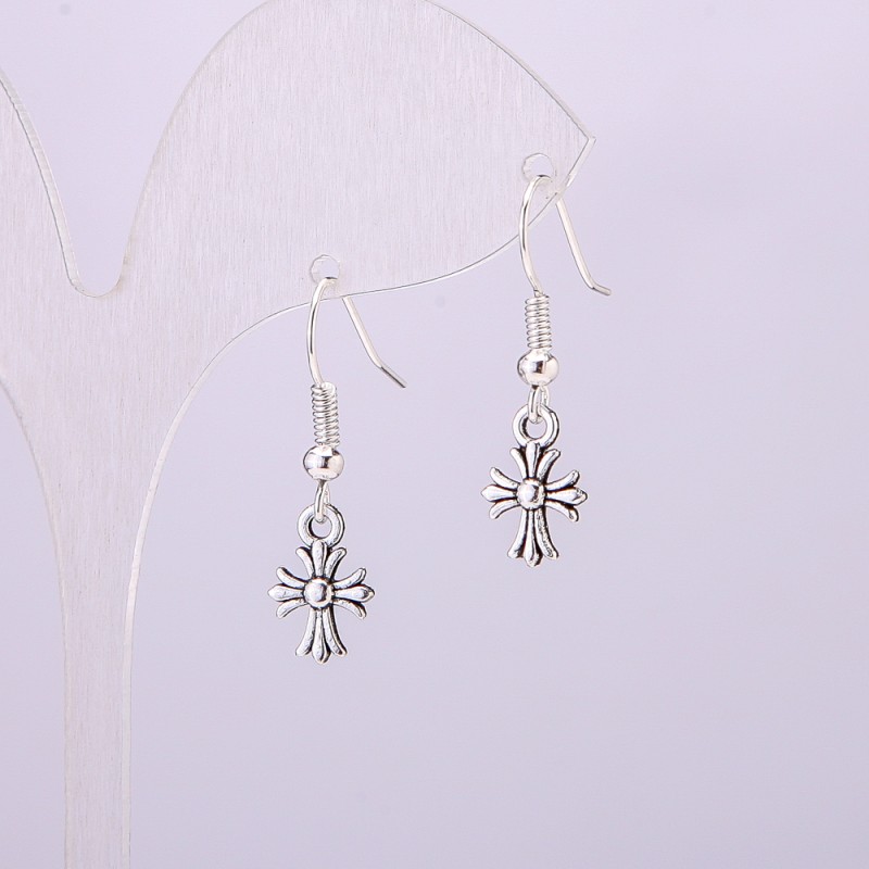 Cross Earrings, Length 20(+-)mm, Silver-Tone Metal
