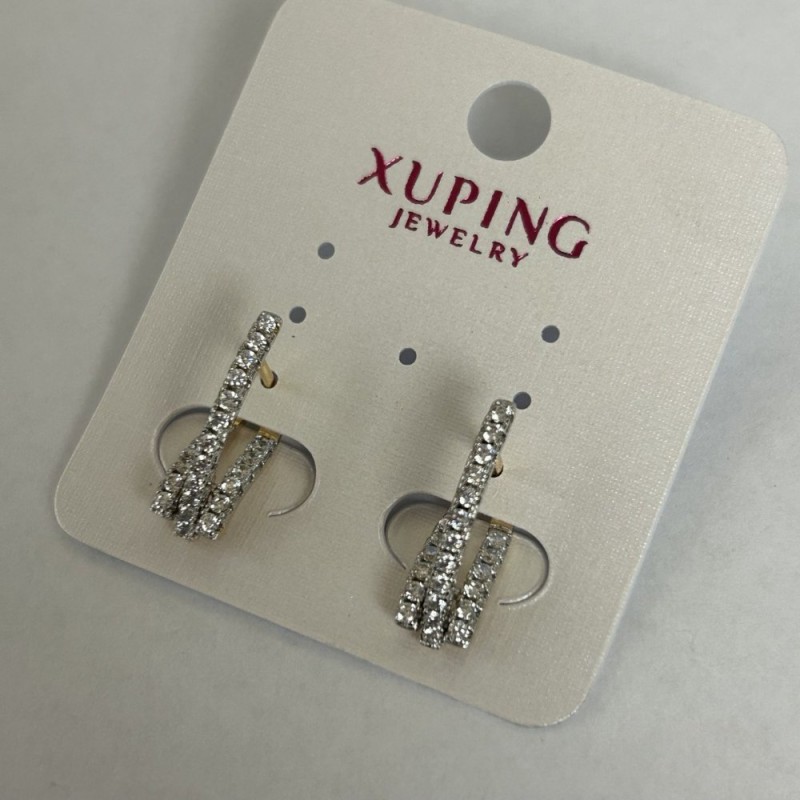 Xuping Earrings with White Rhinestones 2x20mm Rhodium, 18k Gold Plated