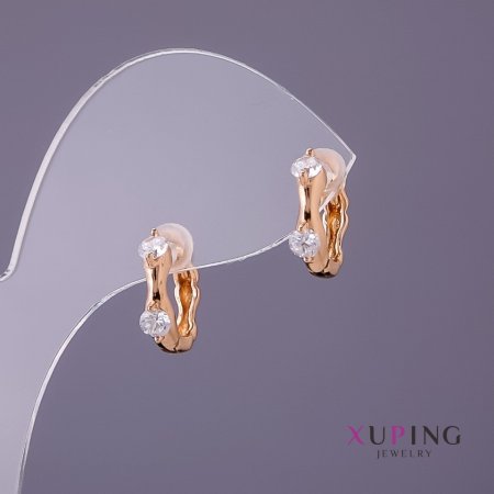 Xuping Earrings with White Stones, diameter 3.5mm, length 12mm, gold colour